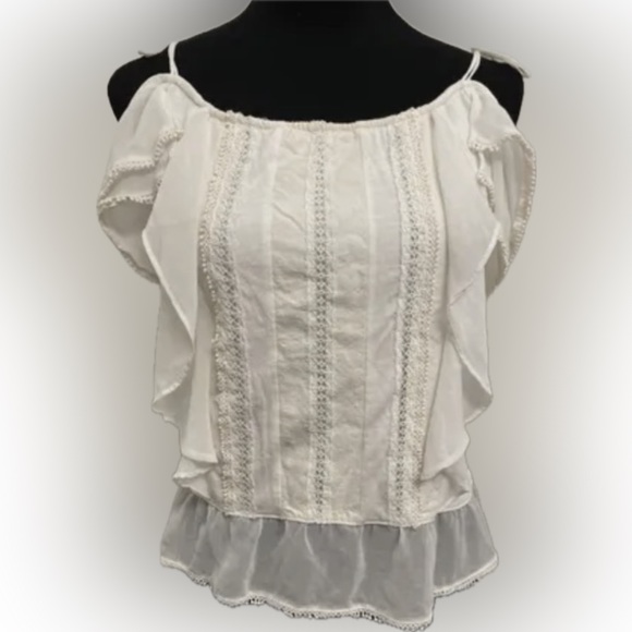 WHBM | EMBROIDERED COLD-SHOULDER TOP white - Picture 1 of 11